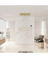 5-Function Luxury Thermostatic Shower System with Body Jets, Led Lights, Rainfall Head, and Handheld Spray, Brushed Gold