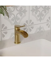 Waterfall Single Handle Hole Farmhouse Bathroom Faucet Drip-Free Lavatory Rv Sink Brushed Gold