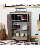 43-Inch H 2-Door, 2-Shelf Solid Pine Kitchen Pantry Cabinet - Zinc Alloy Hinges and Door Pulls - Gray