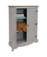 43-Inch H 2-Door, 2-Shelf Solid Pine Kitchen Pantry Cabinet - Zinc Alloy Hinges and Door Pulls - Gray