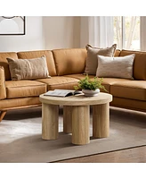 LuxenHome Oak Finish Manufactured Wood Round Coffee Table with 4 Pillar Legs