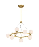 Brianna 23" Modern Chandelier Ceiling Light Fixture Dining Room Over Table Kitchen Island Foyer Ring Hanging Round 9-Light Gold Finish White Glass Hal