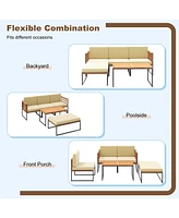 Gymax 5PCS Furniture Set Acacia Wood Sectional Set with Seat & Back Cushions Patio