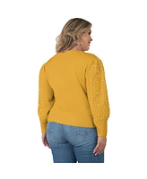 Plus Size Pearl Cable Knit Crew Neck Cashmere Sweater