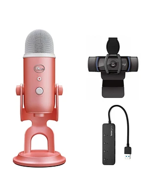 Blue Microphone Yeti Usb Microphone (Pink Dawn) with Webcam and 4-Port Usb Hub