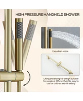 10-Inch Rainfall Shower System with Body Jets, Handheld & Side Spray, Adjustable Lift Rod All-Brass High-Pressure Faucet Set, Brush