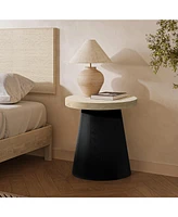 LuxenHome Light Wood Finish Top with Black Base Manufactured Wood Round Side Table