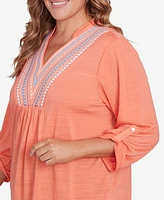 Ruby Rd. Plus Soft Relaxed Textured V-Neck Trim Top