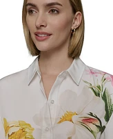 Karl Lagerfeld Paris Petite Placed Floral Cropped Woven Top