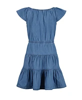 Tommy Hilfiger Big Girls Denim Tiered Flutter Sleeve Dress