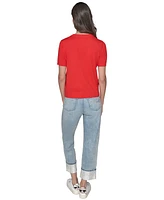 Karl Lagerfeld Paris Petite Crystal Bonjour Short-Sleeve Sweater