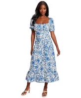 London Times Petite Floral-Print Puff-Sleeve Maxi Dress