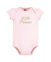 Hudson Baby Infant Girl Cotton Bodysuit, Pant and Shoe Set, Gold Little Princess, 9-12 Months