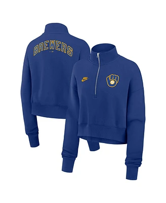 Nike Women's Royal Milwaukee Brewers Cooperstown Collection Phoenix Fleece Half-Zip Sweatshirt