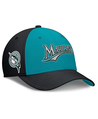 Nike Men's Black/Teal Florida Marlins Rise Swoosh Performance Flex Hat