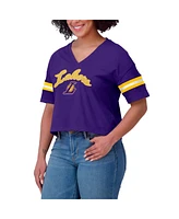 Wear by Erin Andrews Women's Purple Los Angeles Lakers Color Block Boxy V-Neck T-Shirt