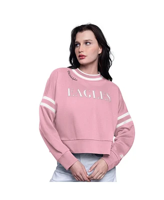 Starter Women's Pink Philadelphia Eagles Power Play Cropped Pullover Sweatshirt