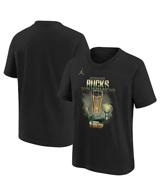 Jordan Big Boys and Girls Black Milwaukee Bucks 2024 Nba Cup Champions Locker Room T-Shirt