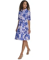 Calvin Klein Women's Cotton Floral Short-Sleeve Shirtdress