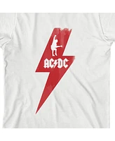 Acdc Angus Young Silhouette Red Lightning Bolt Youth White Short Sleeve Crew Neck Tee-xl