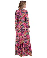 Jessica Howard Women's Printed Tie-Waist Blouson-Sleeve Maxi Dress