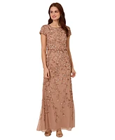 Adrianna Papell Women's Boat-Neck Blouson Beaded Gown