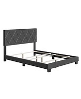 Boyd Sleep Rhombus Upholstered Platform Bed with Headboard, Mattress Foundation Strong 4 Wood Slat Supports