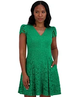 Jessica Howard Petite Lace Cap-Sleeve N-Neck Dress