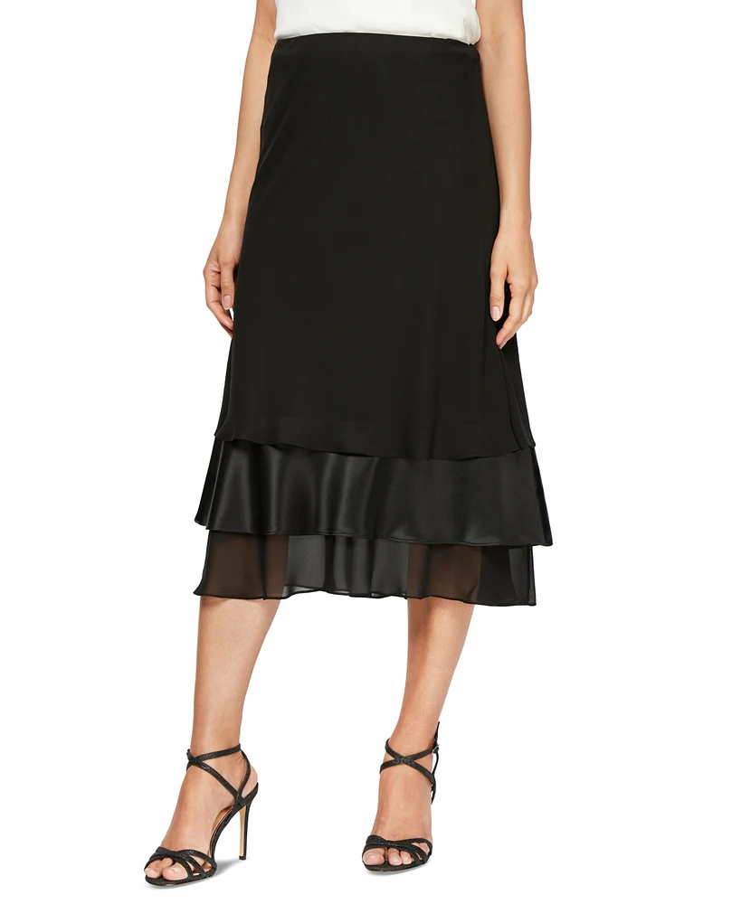 Alex Evenings Women's Tiered Satin-Hem Chiffon Skirt
