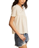 Lucky Brand Women's Embroidered Flutter-Sleeve Top