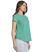 Jones New York Women's Striped Button-Trim T-Shirt