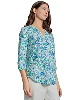 Jones New York Women's Paisley-Print Linen-Blend Tunic