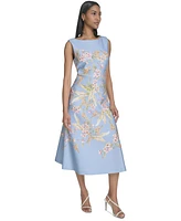 Halston Women's Placed-Floral Sleeveless Flare Dress