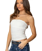 Edikted Womens Amarelle Lacey Gathered Tube Top