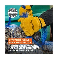 RefrigiWear Stretch Knuckle Insulated Leather Gloves - Extreme Cold Protection, Flexible & Durable Work