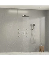 12-inch Rain Shower System with Body Jets Wall-Mounted Handheld Sprayer 3-Function Faucet Set, Brushed Nickel