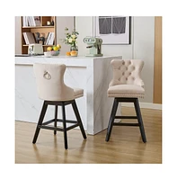 Swivel Velvet Counter Stools with Tufted Back, Nailhead Trim & Wooden Legs, Set of 2-The Pop Home