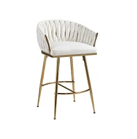 26 Inch Velvet Counter Height Bar Stools with Hand-Wave Back, Adjustable Metal Legs & Footrest,Set of 2 -The Pop Home