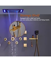 Luxury Led Shower System with Side Body Jets and Handheld Head Faucet Set Shelf Hook, Brushed Nickel