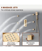 4 Function Led Luxury Shower System with Side Body Jets Thermostatic Faucet Handheld Head, Brushed Gold