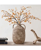 LuxenHome Marble Brown Ceramic 11.5-Inch Tall Jug Vase with Handles