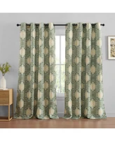 Hlc.me Liam Ogee Ikatt Damask Patterned Window Grommet Curtains Bedroom - Light Blocking Darkening Window Panels, Set of 2 (Sage Green