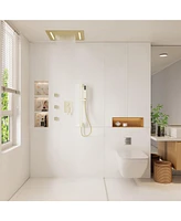 Luxury Shower System Square Top Spray with Body Jets, Led Light Single-Function Handle, and Adjustable Lifting Rod for Bathroom, Brushed Gold