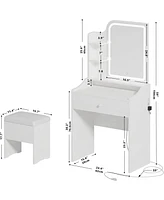 Small Makeup Vanity Desk with Mirror and Lights, Vanity Table Set with Storage Drawer, Chair and Three Shelves