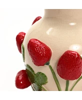 LuxenHome Ivory with Red Strawberries Ceramic 11-Inch Tall Vase