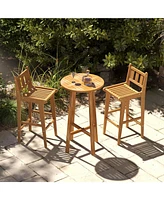 Teak Wood Bar Chair with Footrest and Backrest for Deck Poolside Garden