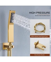Chrome Luxury Thermostatic Shower System with Handheld Ceiling Mount Rain Dual Heads 3 Body Jets