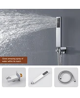 Chrome Luxury 4-Way Thermostatic Shower System with Led and Music Player Shower Faucet Set with Handheld Shower Head and Body Jets