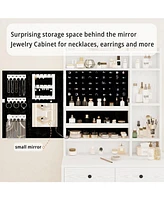 Vanity Desk with Mirror and Led Lights, Jewelry Cabinet