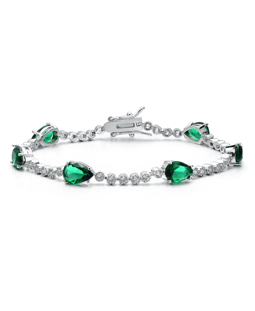 White Gold Plated with Pear Green & Clear or Blue & Clear Cubic Zirconia Tennis Bracelet